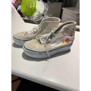 Vans Sk8-Hi Platform Embroidered Floral Sneakers Shoes Youth Size 6 Women's 4.5